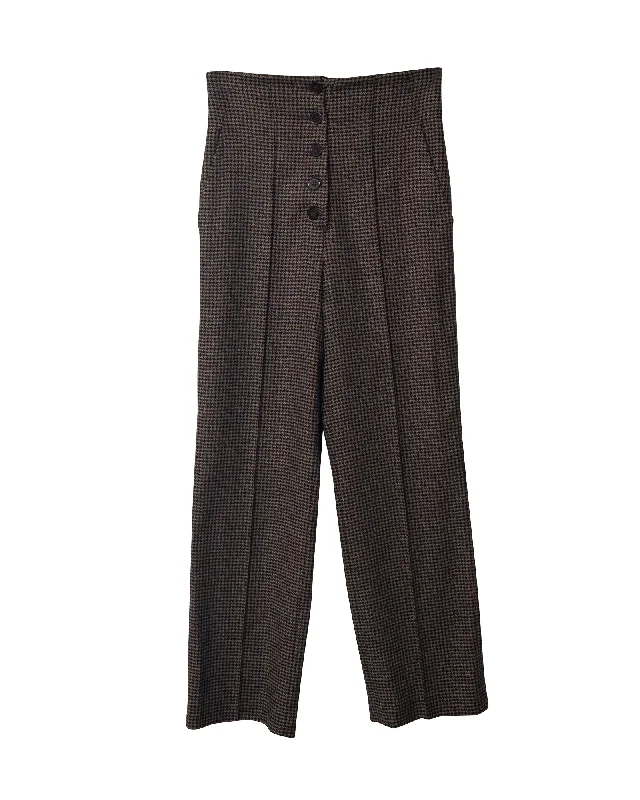 Nanushka Houndstooth Straight Cut Trousers in Brown Polyester