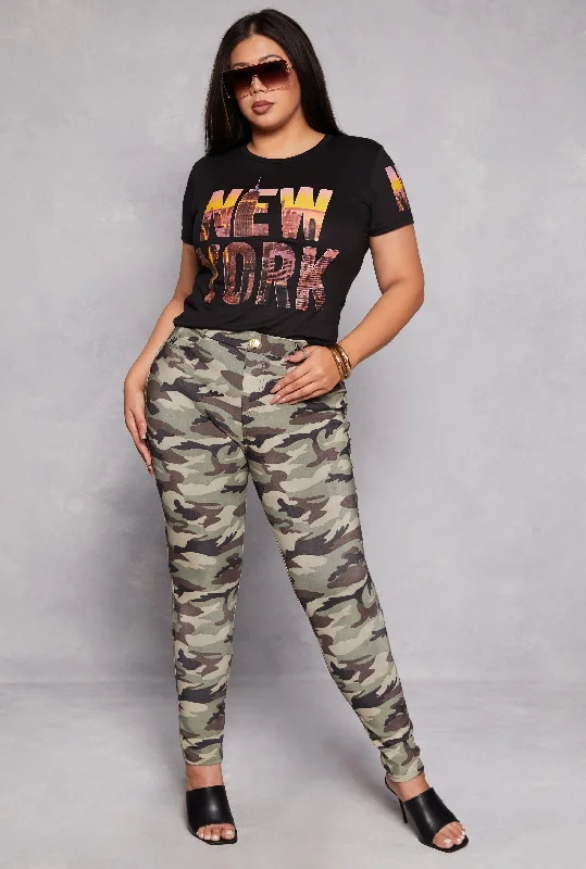 Plus Size Camo High Waist Pants