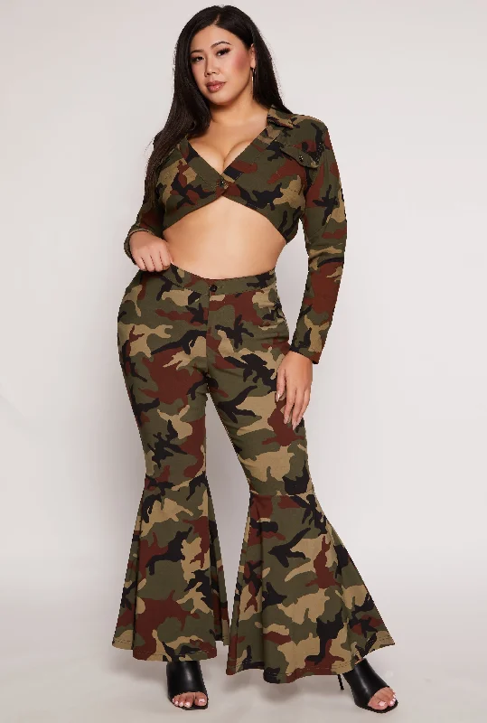 Plus Size Camo Hyperstretch Bell Bottom Pants