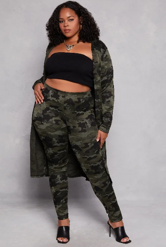 Plus Size Camo Print Pull On Pants