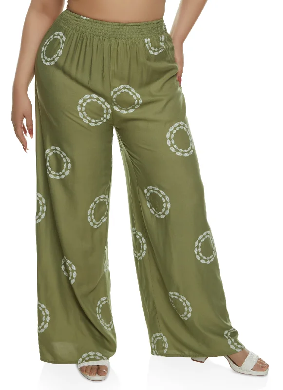 Plus Size Smocked Wide Leg Pants