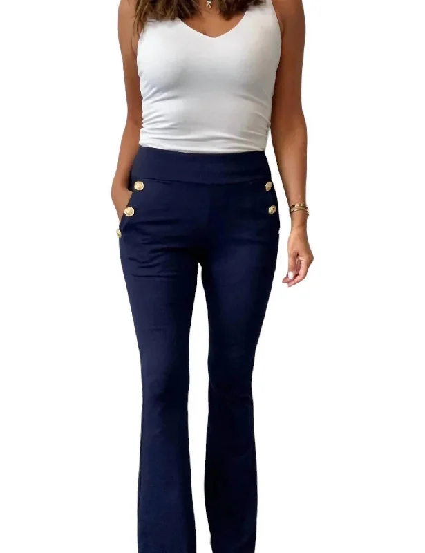 Ponte Pants With Gold Buttons In Navy