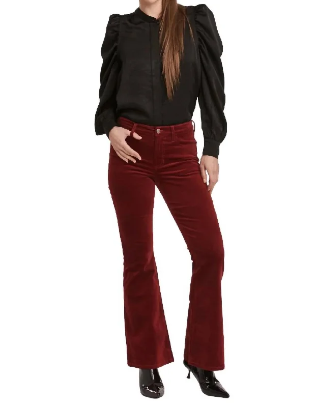 Rosa Mid Rise Full Pant In Velveteen Burgundy